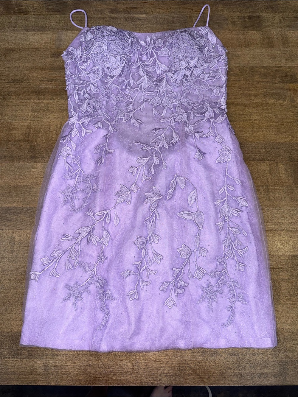 Lilac Embroidered Spaghetti Strap Mini Dress